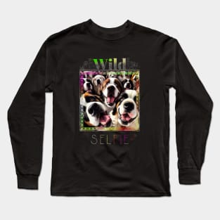 Dog Saint Bernard Wild Nature Funny Happy Humor Photo Selfie Long Sleeve T-Shirt